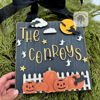 8.5" Halloween Night Decorative Plaque Personalized with Family Name; Handmade Wood Sign