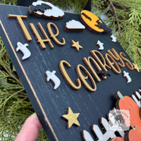8.5" Halloween Night Decorative Plaque Personalized with Family Name; Handmade Wood Sign