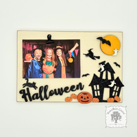11" x 9" "Halloween" Picture Frame with Haunted House & Halloween Decorations - Clip on up to 4 x 6 Photo
