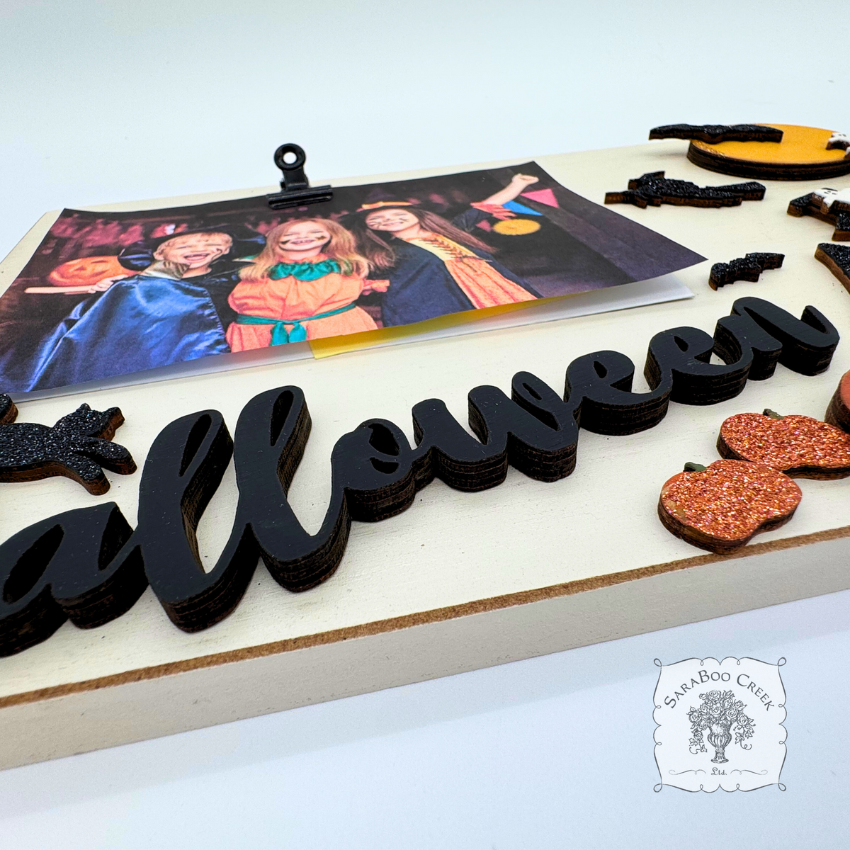 11" x 9" "Halloween" Picture Frame with Haunted House & Halloween Decorations - Clip on up to 4 x 6 Photo