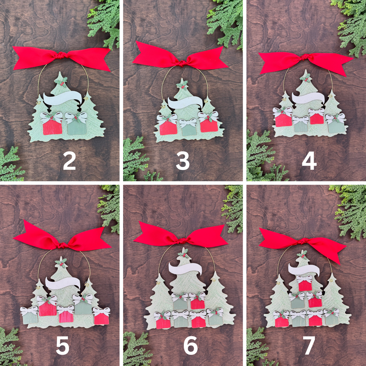 Christmas Trees Ornament with Personalized Presents for Grandparents or Family; Custom Grandkids Gift