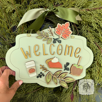 Fall Favorites "Welcome" Sign with Pumpkin Pie, Caramel Apple and Pumpkin Spice Latte
