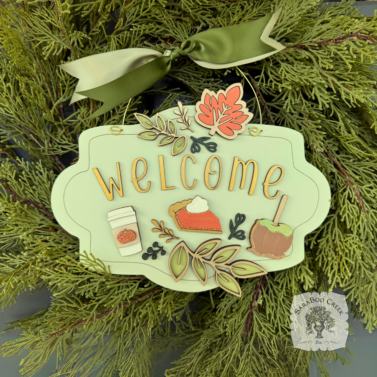 Fall Favorites "Welcome" Sign with Pumpkin Pie, Caramel Apple and Pumpkin Spice Latte