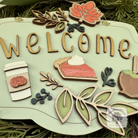Fall Favorites "Welcome" Sign with Pumpkin Pie, Caramel Apple and Pumpkin Spice Latte