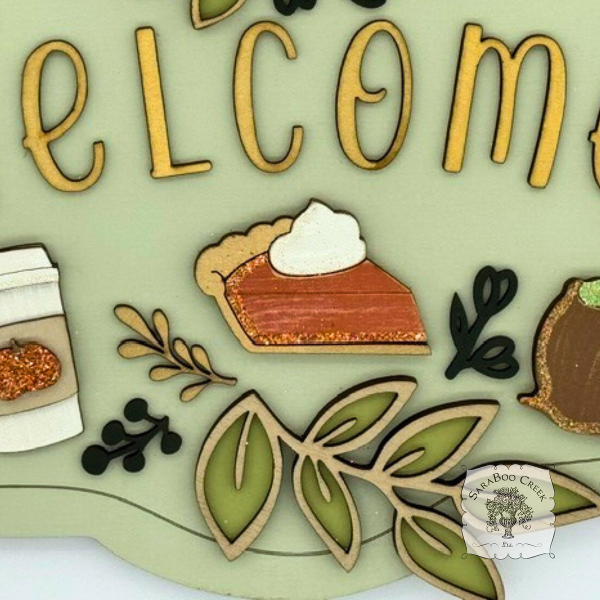 Fall Favorites "Welcome" Sign with Pumpkin Pie, Caramel Apple and Pumpkin Spice Latte