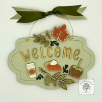 Fall Favorites "Welcome" Sign with Pumpkin Pie, Caramel Apple and Pumpkin Spice Latte
