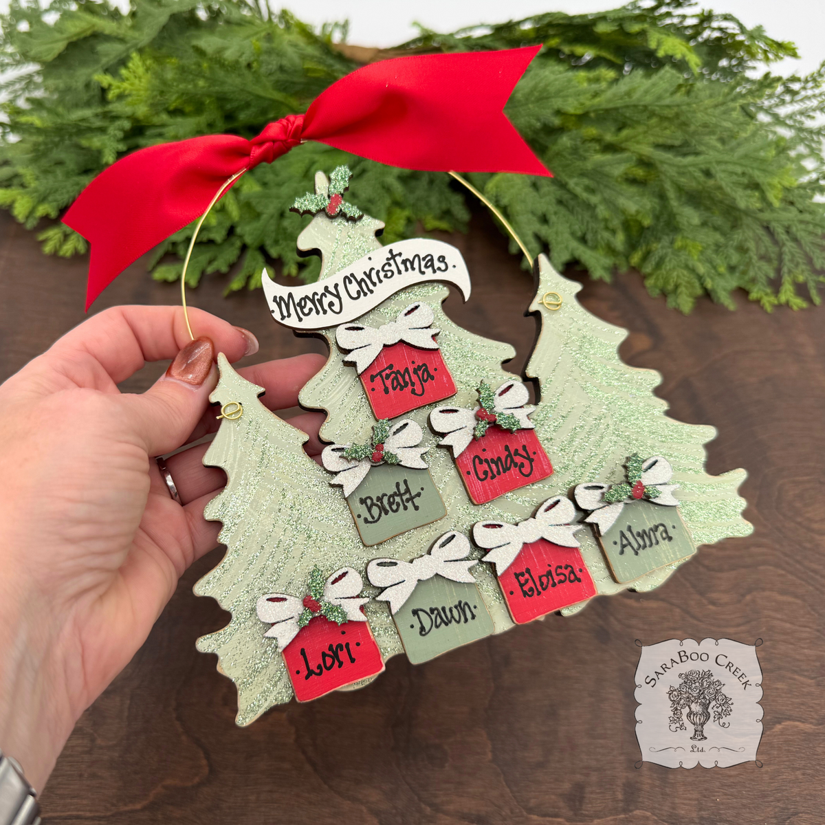Christmas Trees Ornament with Personalized Presents for Grandparents or Family; Custom Grandkids Gift