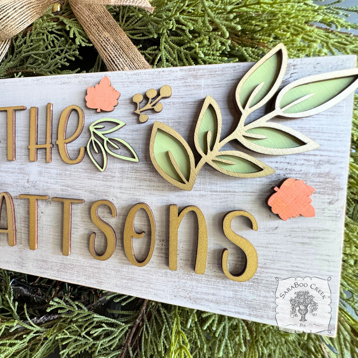 5"x15" Pumpkin Trio & Fall Leaves Rustic Hanging Plaque Personalized with Family Name