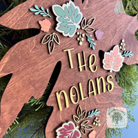 18" Fall Leaf Wall Decor or Door Sign Customized with Family Name in Gold
