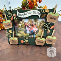 Personalized Fall Picture Frame w/ Caramel Apples & Autumn Decorations - Holds 4x6 Photo; Choice of Frame Color