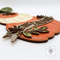 18" Fall Triple Pumpkin Sign w/ Personalized Banner and Leaves