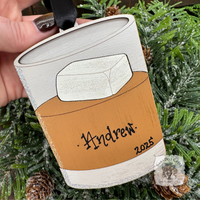 Whiskey Bourbon or Scotch Rocks Glass Ornament; Personalized, Handmade Wood Old Fashioned Cocktail Ornament