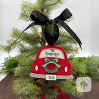 Christmas Car Ornament w/ Holiday Wreath - Personalized Christmas 2025 Ornament