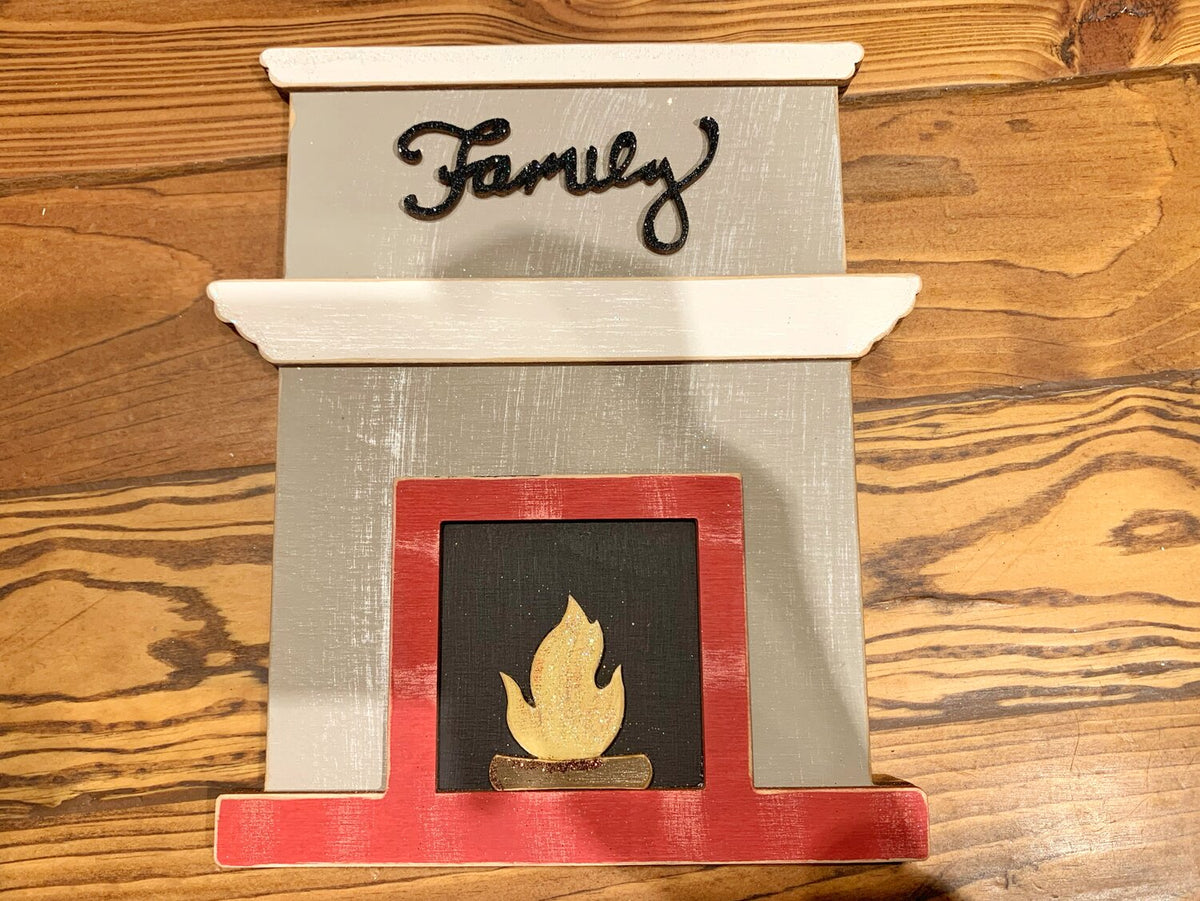 Standing Fireplace w/ Personalized Stockings & Pets or Presents and Choice of Wooden Word