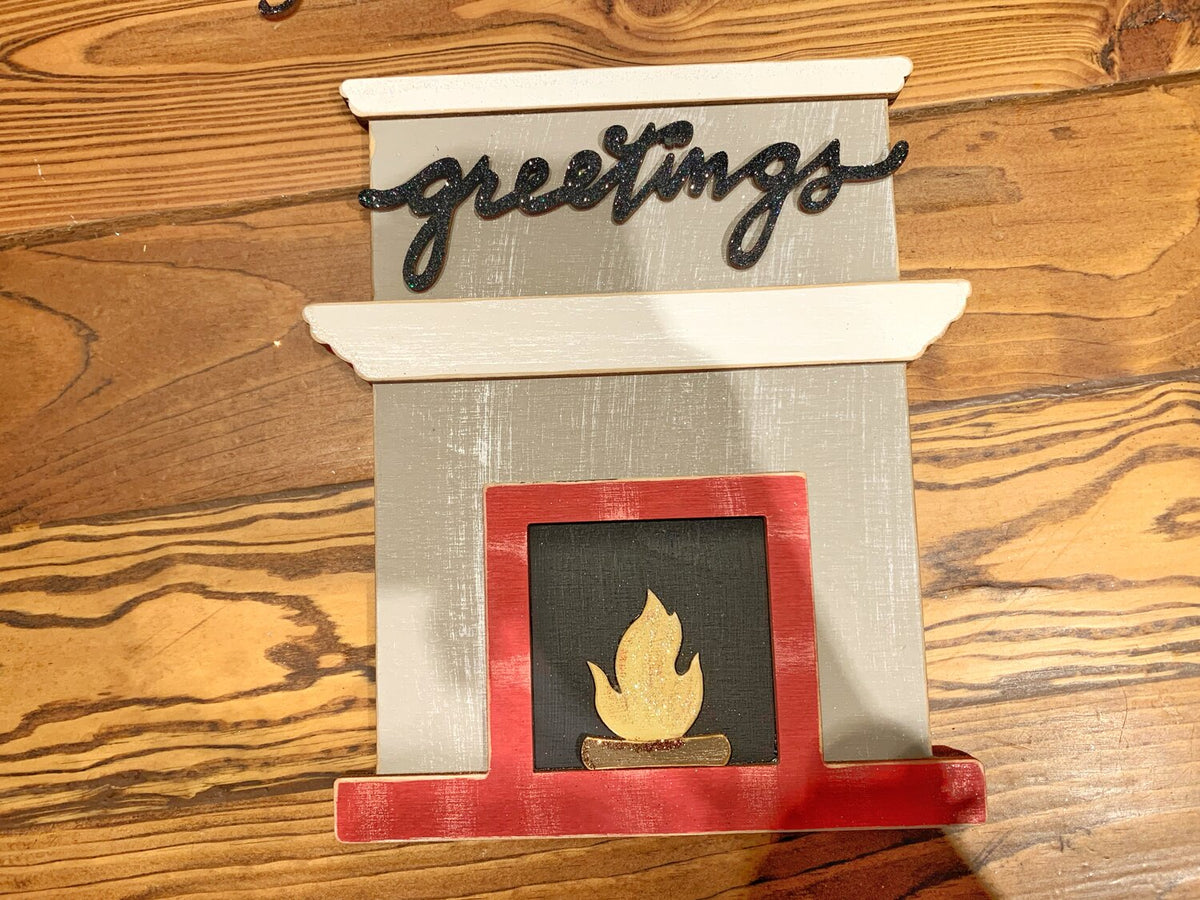 Standing Fireplace w/ Personalized Stockings & Pets or Presents and Choice of Wooden Word