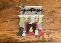 Standing Fireplace w/ Personalized Stockings & Pets or Presents and Choice of Wooden Word