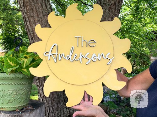 20" Sun Door Hanger with Custom Word or Name - Summer Last Name Sign; Cute Patio or Pool Decor