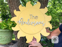 20" Sun Door Hanger with Custom Word or Name - Summer Last Name Sign; Cute Patio or Pool Decor