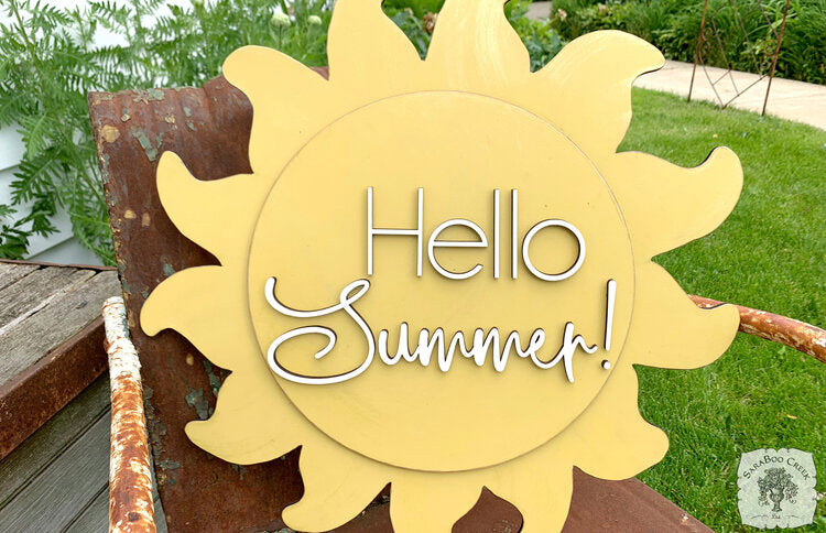 20" Sun Door Hanger with Custom Word or Name - Summer Last Name Sign; Cute Patio or Pool Decor