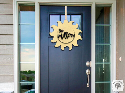 20" Sun Door Hanger with Custom Word or Name - Summer Last Name Sign; Cute Patio or Pool Decor