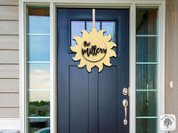 20" Sun Door Hanger with Custom Word or Name - Summer Last Name Sign; Cute Patio or Pool Decor