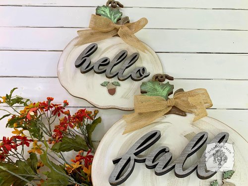 Layered White Pumpkin with Hello, Fall or Custom Rustic Word