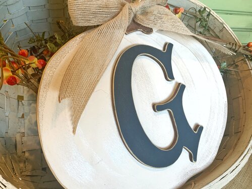 White Fall Pumpkin Customized with Initial - Simply Classic Autumn Decoration