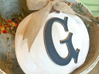 White Fall Pumpkin Customized with Initial - Simply Classic Autumn Decoration