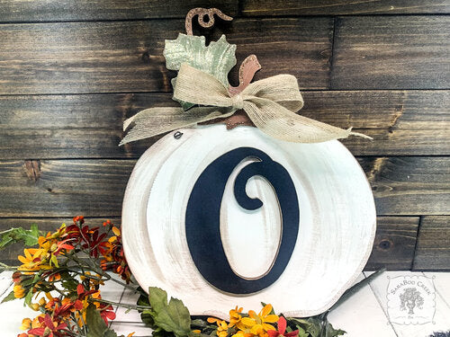 White Fall Pumpkin Customized with Initial - Simply Classic Autumn Decoration