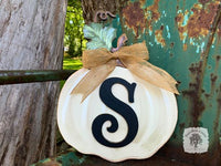 White Fall Pumpkin Customized with Initial - Simply Classic Autumn Decoration