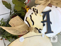 White Fall Pumpkin Customized with Initial - Simply Classic Autumn Decoration