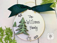 Christmas Trees Disc Ornament - Personalized 5" Pine Trees & Snowflakes Winter White Ornament