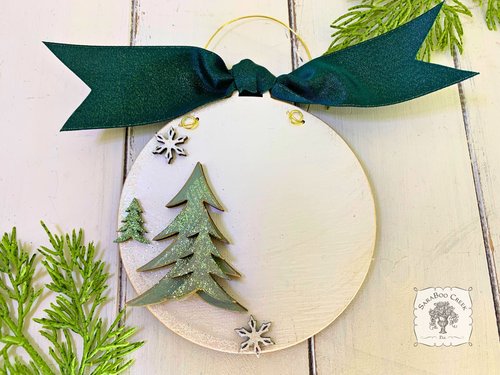 Christmas Trees Disc Ornament - Personalized 5" Pine Trees & Snowflakes Winter White Ornament