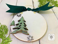 Christmas Trees Disc Ornament - Personalized 5" Pine Trees & Snowflakes Winter White Ornament