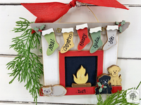 Family Fireplace Ornament with Personalized Stockings and Pets