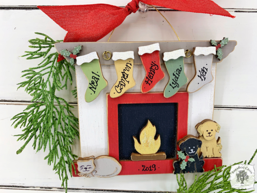 Family Fireplace Ornament with Personalized Stockings and Pets
