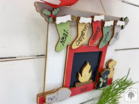 Family Fireplace Ornament with Personalized Stockings and Pets