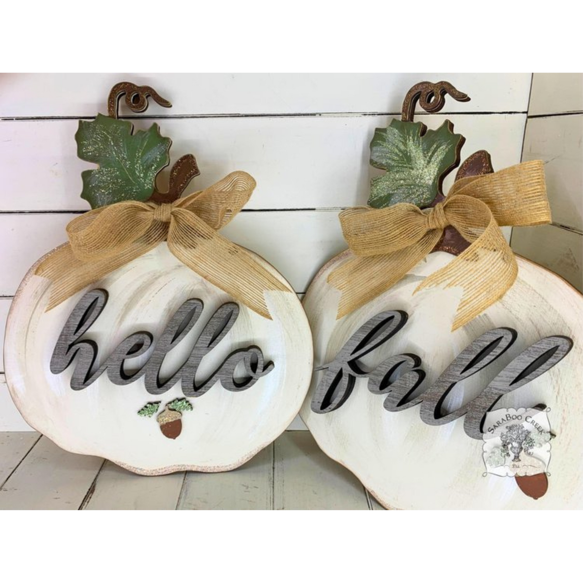 Layered White Pumpkin with Hello, Fall or Custom Rustic Word