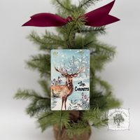 Deer Woodland Winter Scene- Holiday Watercolor Wood Ornament