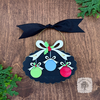 Family, Grandchildren. or Group Personalized Christmas Ornament w/ 2-7 Layered Ball Ornaments topped w/ Wood Bows