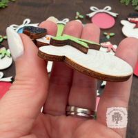 Christmas Wood Shape Pieces - Retro Snowman and Ball Ornament with Bow
