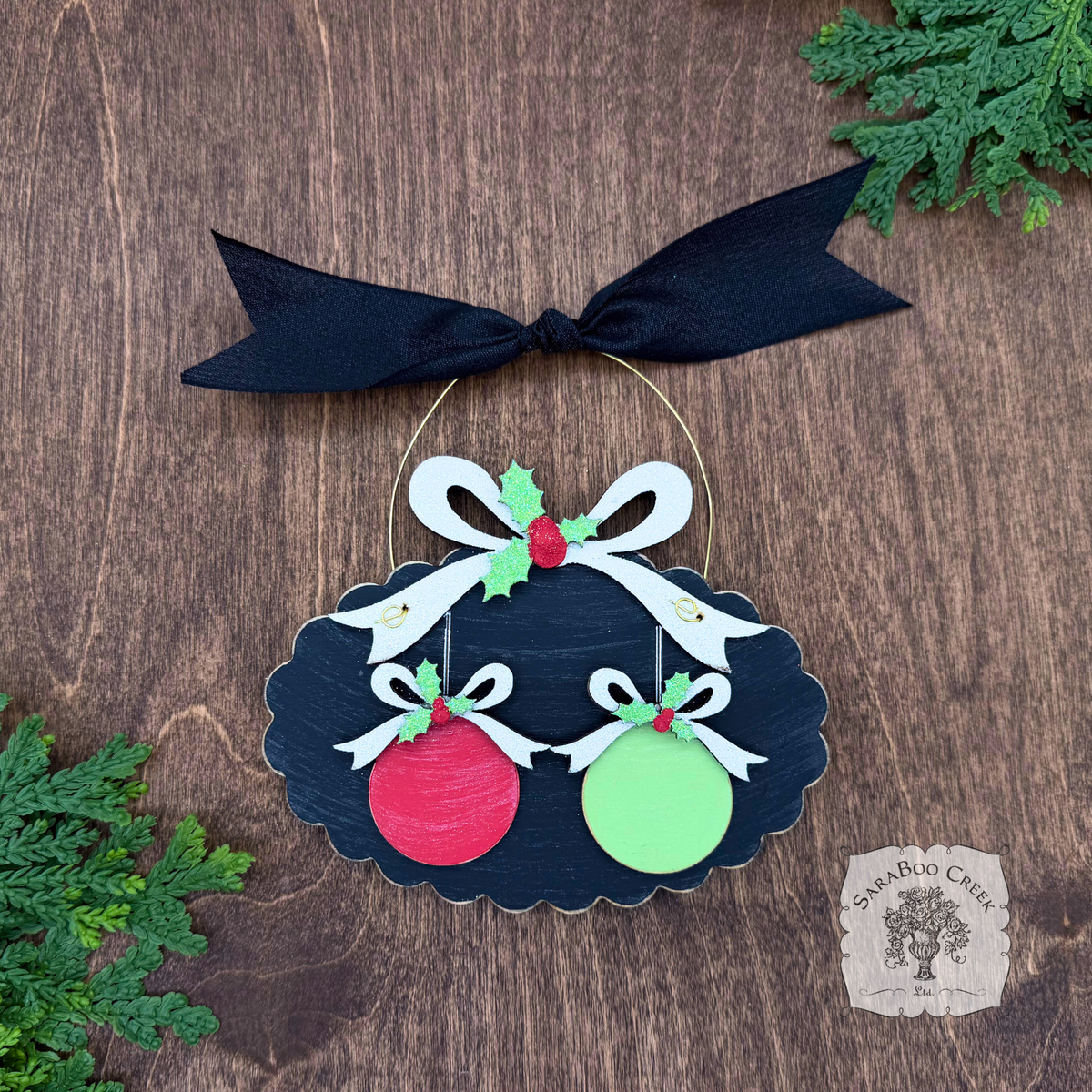 Family, Grandchildren. or Group Personalized Christmas Ornament w/ 2-7 Layered Ball Ornaments topped w/ Wood Bows