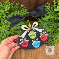 Family, Grandchildren. or Group Personalized Christmas Ornament w/ 2-7 Layered Ball Ornaments topped w/ Wood Bows