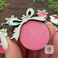 Christmas Wood Shape Pieces - Retro Snowman and Ball Ornament with Bow
