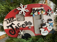 Christmas Wood Shape Pieces - Retro Snowman and Ball Ornament with Bow