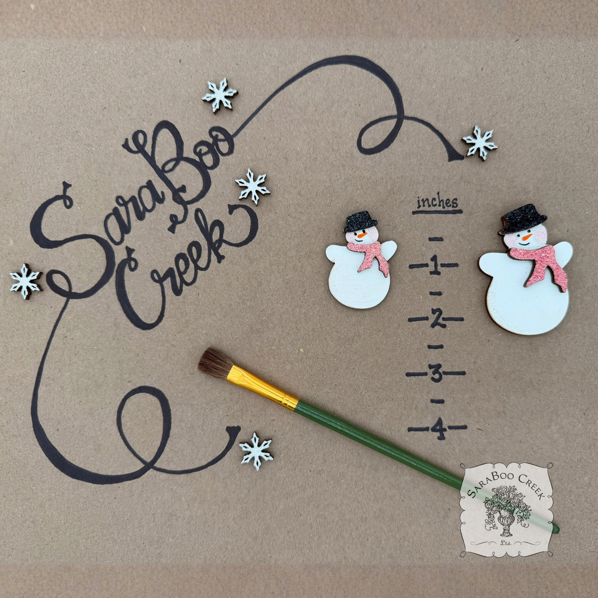 Christmas Wood Shape Pieces - Retro Snowman and Ball Ornament with Bow