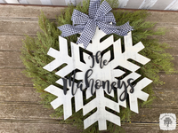 20" Snowflake Door Hanger Stained or Rustic White - Customize with Wood Word or Initial