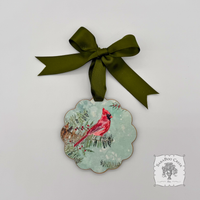 Cardinal Winter Scene- Woodland Holiday Watercolor Wood Ornament