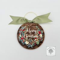 Merry Christmas Antlers- Country Christmas Watercolor Wood Ornament