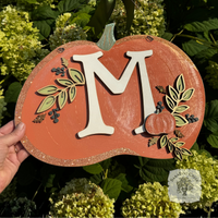 Botanical Orange Pumpkin Sign with Initial